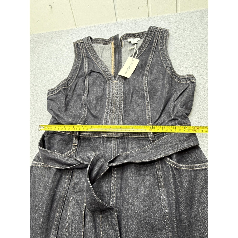 Sundance Poppy Dress Womens 12 Black Denim V Neck Belted Fit Flare Maxi 111396 - Picture 11 of 16